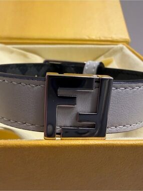 NIB- Fendi FF Canvas reversible bracelet with palladium-finish metalware.